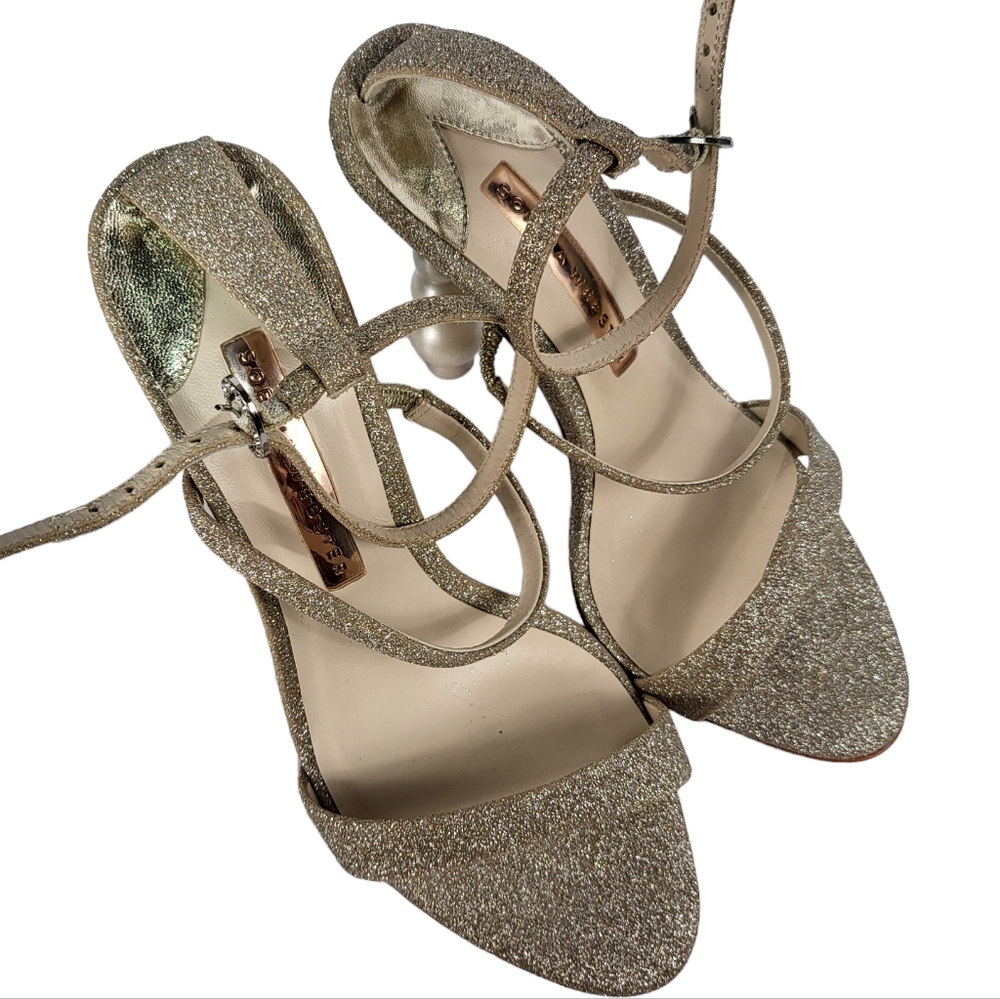 Sophia Webster Rosalind Pearl Glitter Sculptured Heel Sandals Champagne 36.5 - Picture 9 of 11